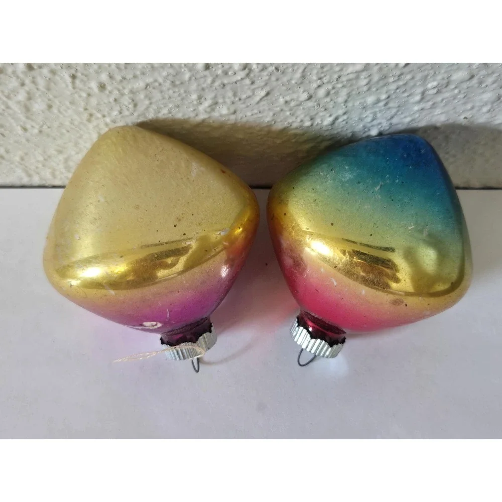 Lot Of 2 Vintage Shiny Brite Atomic Top UFO Ombre Christmas Ornaments Pink Gold